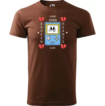 Pánské tričko Sablio Tričko s potiskem GAME OVER broken hearts club - hnědé S