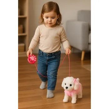plyšák Interaktivní Pejsek Chodí na Vodítku Plyšová Hračka Pudl Štěká Vrtí Ocasem