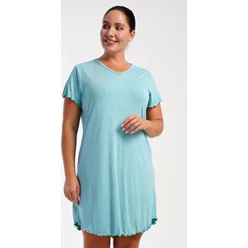 Dámské noční prádlo Vienetta Dámská noční košile s krátkým rukávem Sabrina Barva: Zelená, Velikost: XL