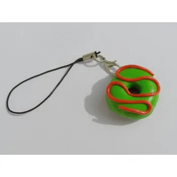 Přívěsek Fimo přívěsek na mobil - Donut - zeleno-červený