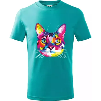 Chlapecké tričko Kočka duhová hlava - Tričko dětské bavlněné - 98 cm / 2 roky ( Emerald )