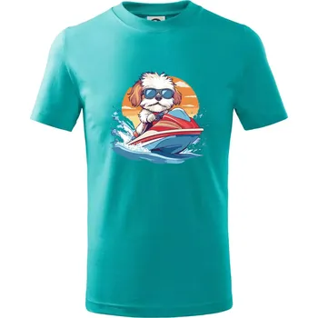 Chlapecké tričko Bišonek na vodním skútru - Tričko dětské bavlněné - 98 cm / 2 roky ( Emerald )