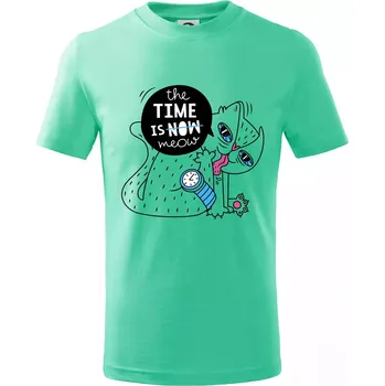 The time is meow - Tričko dětské bavlněné - 98 cm / 2 roky ( Mátová )
