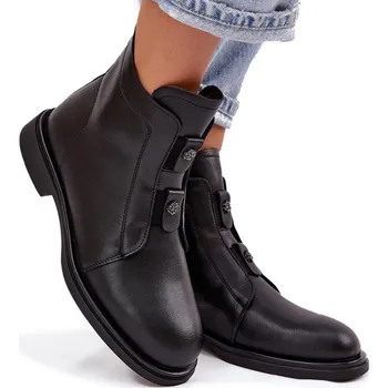 Dámská zimní obuv DÁMSKÉ KOTNÍKOVÉ BOTY Z PŘÍRODNÍ KŮŽE ZATEPLENÉ ZIP D&A MK52-026 ČERNÉ 36