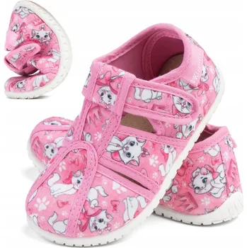 Dívčí bačkory Tenisky papuče s koženou stélkou, motiv kočky, měkké, lehké, pohodlné, na suchý zip Wojtyłko, velikost 26