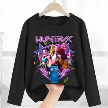 Dívčí tričko KPop Demon Hunters (Lovkyně démonů) KPop Demon Hunters tričko s dlouhým rukávem - černé Motiv: LMNT 223, Velikost: 110