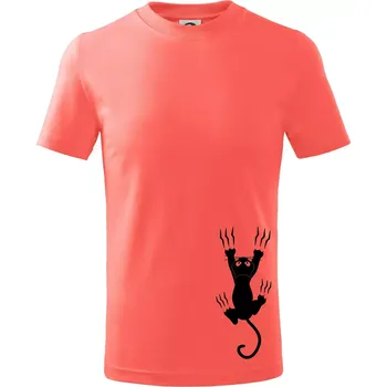 Kočka visící - Tričko dětské bavlněné - 98 cm / 2 roky ( Korálová )