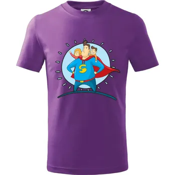 Táta superman - holka a kluk - Tričko dětské bavlněné - 104-110cm / 3-4 roky ( Fialová )