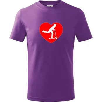 Koloběžka srdce - Tričko dětské bavlněné - 104-110cm / 3-4 roky ( Fialová )