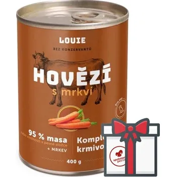 Krmivo pro psa Louie konzerva hovězí s mrkví SET 4x 400 g + Louie vývar 400 g ZDARMA