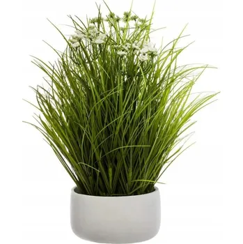 umělá květina Umělá rostlina v květináči - tráva s bílými květy, 40 cm