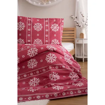 Povlečení Jerry Fabrics Bavlněné povlečení vánoční červené/bílé vločky 140 x 200, 70 x 90 cm zipový uzávěr
