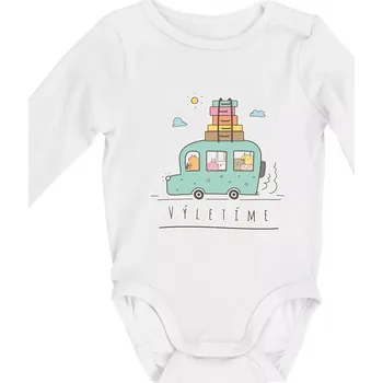 Výletíme obytňák kreslený - Body kojenecké s dlouhým rukávem - Dlouhý r. 3-6 měs ( Bílá )