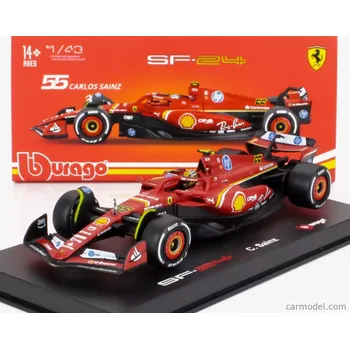 Bburago Ferrari F1 Sf-24 Team Scuderia Ferrari N 55 4th Italy Monza Gp 2024 Carlos Sainz - With Pilot And Showcase 1:43 Červená Bílá Černá