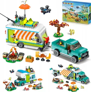 ostatní stavebnice STAVEBNICE KAMPER RODINNÝ VŮZ AUTO KEMPINGOVÉ VOZIDLO 879 dílků DÁREK 3v1