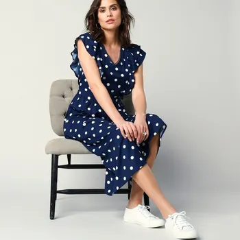 Dámské šaty Dlouhé šaty s potiskem puntíků nám. modrá/bílá 46