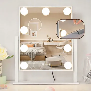 Zrcadlo Zrcadlo na líčení s LED osvětlením a 9 žárovkami, 290 x 365 mm