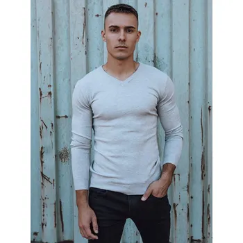 Pánský svetr Světle šedý pánský svetr s výstřihem do V WX2218 Velikost: S