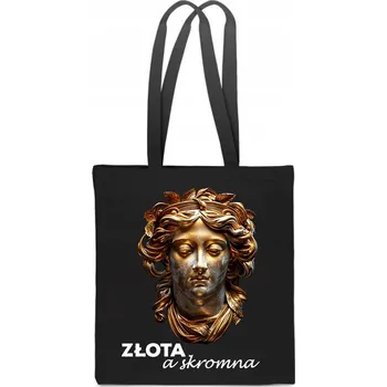 Obraz BAVLNĚNÁ TAŠKA černá Zlatá a skromná nákupy dárek vtipná TT_917