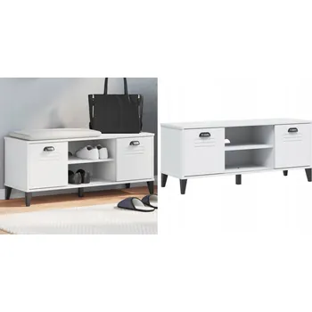 Bílá lavice na boty VIKEN, 106x35x45 cm, masivní borovicové dřevo