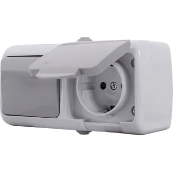 Elektrická zásuvka Jednopólový vypínač se zásuvkou na omítku, IP54 pro venkovní montáž