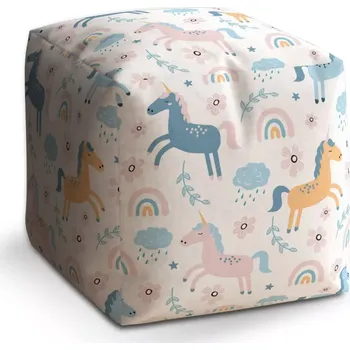 Taburet Sablio Taburet Cube Duhoví jednorožci: 40x40x40 cm