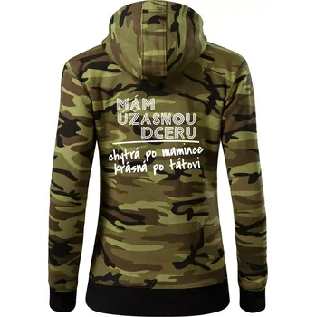 Dámská mikina Mám úžasnou dceru - Dámská mikina trendy zipper s kapucí - XL ( Zelený maskáč )