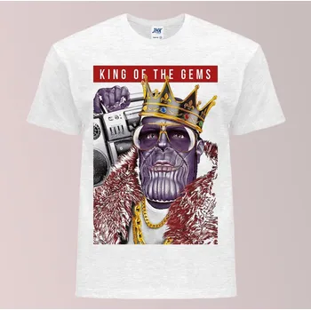 Pánské tričko levne-bavlnene-tricko-potisk-kral-Thanos Barva: Ash melange - popelová směs, velikost: XS