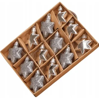 Vánoční dekorace Stříbrné Vánoční Baňky hvězdičky 5cm 12 Ks nerozbitných závěsné nerozbitné ozdoby na vánoční k dekoraci