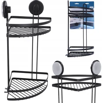 Obraz Półka narożna pod prysznic czarna metalowa s přísavky 40x24 cm