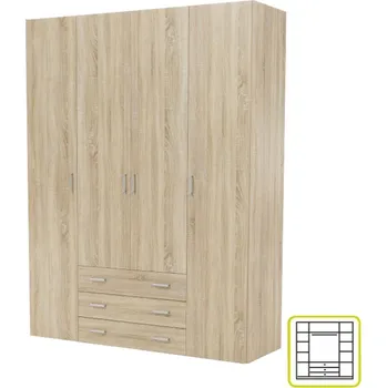 Šatní skříň Skříň Gwen čtyřdvéřová 154cm Dub sonoma