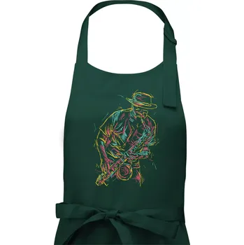 Kuchyňská zástěra Jazz saxofon splash - Pánská zástěra na vaření - Univerzální velikost ( Lahvově zelená )