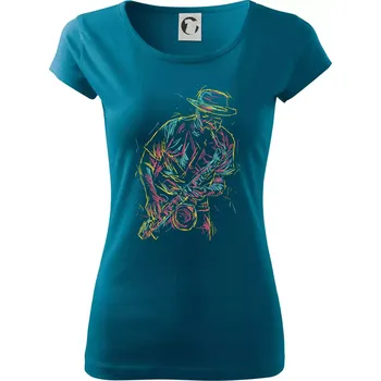 Dámské tričko Jazz saxofon splash - Dámské triko Pure - 3XL ( Petrolejová )