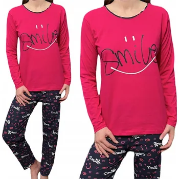 Dámské noční prádlo Dámské pyžamo s dlouhým rukávem fuchsiové s potiskem smajlíka XL