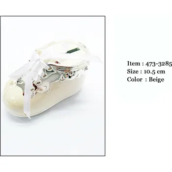 Pokladnička Stříbrná kovová kasička ve tvaru botičky, modrá, památka + Dárek