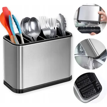 Odkapávač na nádobí Sušička Na Příbory Nádobka Organizér S Odtokem Ocel