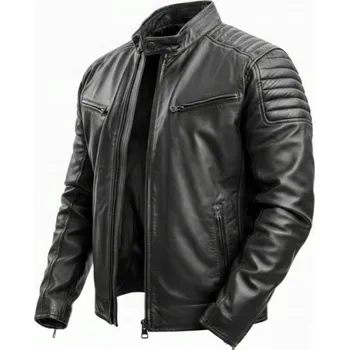 Moto bunda Pánská kožená motorkářská bunda Černá Cafe Racer Chopper - 2XL