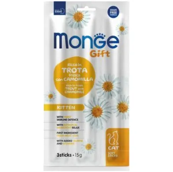 Krmivo pro kočku MONGE GIFT Cat KITTEN Dentální jemné tyčinky pstruh/heřmánek 15g