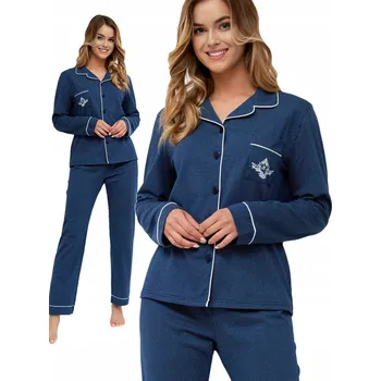 Dámské pyžamo Leveza MARINA - elegantní dámské pyžamo na knoflíky s límečkem M