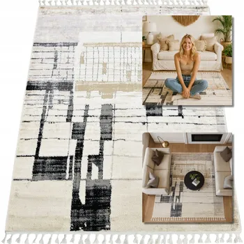 Koberec KRÉMOVÝ TURECKÝ KOBEREC SHAGGY ANKONA KOBERCE DO OBÝVÁKU BOHO LOFT 140x200