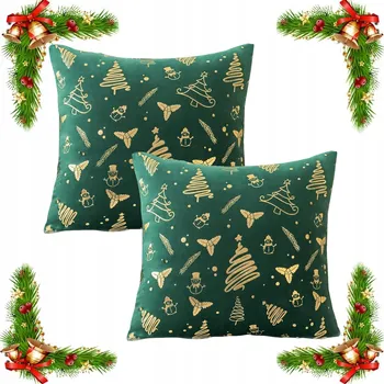 Povlak na dekorativní polštářek 2 ks Povlak na polštář ze sametu, zelený, vánoční motiv, 40x40 cm