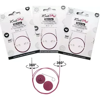 Jehlice KnitPro Thin & Flex Purple otočné ocelové lanko 360° (KnitPro purple otočné ocelové lanko)