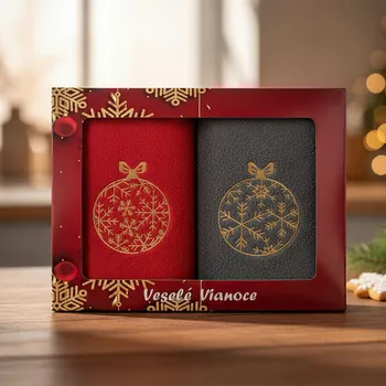 Ručník Dárkový set froté ručníků VÁNOCE 11, baňky, šedo-červená 2x 50x100cm