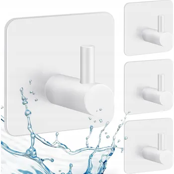 Držák na ručník 4x KOUPELNOVÝ HÁČEK NA RUČNÍK SAMOLEPICÍ BÍLÝ 3M VODĚODOLNÝ