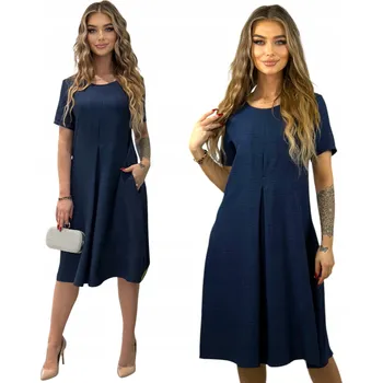 Dámské šaty TMAVĚ MODRÉ (GRANÁTOVÉ) KRÁSNÉ ELEGANTNÍ DÁMSKÉ ŠATY S KAPSY, VELIKOST 38