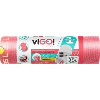 Pytle na odpadky viGO! Premium pytle na odpad zatahovací, parfémované, 26 µ, 54 × 62 cm, 35 l, 15 ks IDDRZEX13408