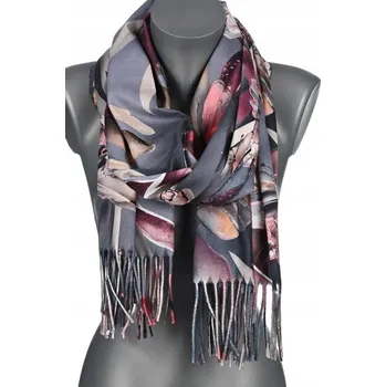 Dámská šála podzim zima MOTÝLI s třásněmi RC3-7 Šedá