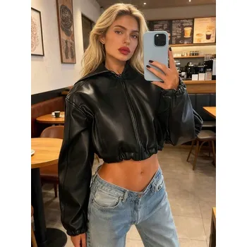 Moto bunda FASHION ČERNÁ BUNDA IMITACE KŮŽE (S)