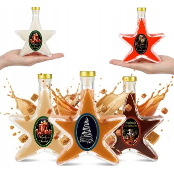 Láhev 5x Butelki GWIAZDKA 200 Ml + ETYKIETA skleněná láhev na vánoční likéry víno