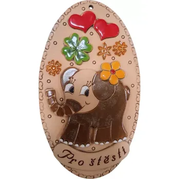 Keramická destička na zeď "PRO ŠTĚSTÍ", slon (Keramická deska sloník)